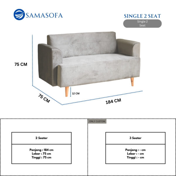 Sofa Single 2 Seat Grey - Image 2